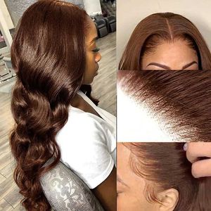 Nxy Ciemny brąz Body Wave Koronkowa peruka z przodu Syntetyczny czekoladowy brąz Kolorowe koronkowe peruki Bezklejowy dla czarnych kobiet 180% Gęstość 230524