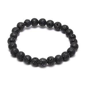 Pulseira frisada lava rock chakra difusor pedra natural preta energia contas feitas à mão pulseira para mulheres homens moda artesanato jóias Dro Dhrlp