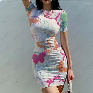 Casual Dresses Summer Selling Women's Short Sleeve Round Neck Skirt With Sexy Butterfly Printing Fashion Fragmented Flower Wrap Hip