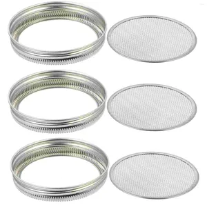 Dinnerware Sets 3 Pcs Mason Jars Lids Stainless Steel Filter Strainer Screens Sieve 8.6X8.6CM Sprouting Silver