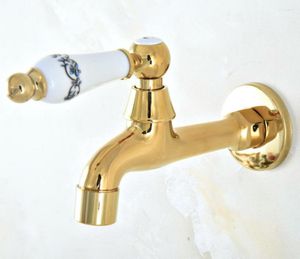 Banyo lavabo muslukları lüks altın renkli pirinç seramik sap duvar paspası havuz musluk / bahçe su musluk / çamaşır lav152