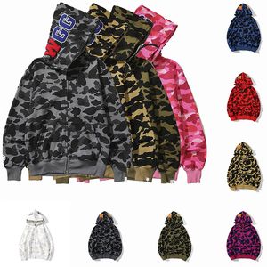 2023 Shark Hoodies moletom com capuz com zíper roupas de grife masculino feminino com zíper esqueleto moletom com capuz roxo Estilista de desenhos animados Tubarões Jaqueta cardigã com capuz de lã de luxo