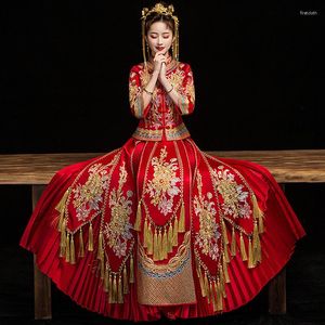 Abbigliamento etnico FZSLCYIYI Novità cinese femminile lungo Qipao matrimonio orientale sposa abito da sposa elegante colletto alla coreana sottile cheongsam
