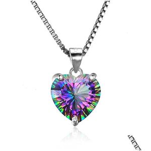 Pendant Necklaces Luxury 925 Sterling Sier Heart Shaped Rainbow Cubic Zirconia Cz Gemstone Charm Box Chains For Women Fashion Jewelr Dhhpu