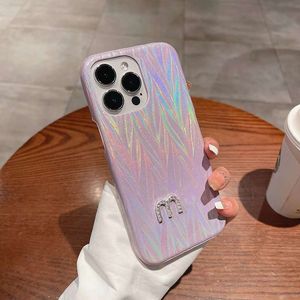 Designer Laser Gradient Olbusowe obudowy telefonu komórkowego dla Apple iPhone 15 Plus 13 12 11 Pro Max Luksusowy bling diamentowy skórzana skórzana tylne okładki Fundas Coque Purple