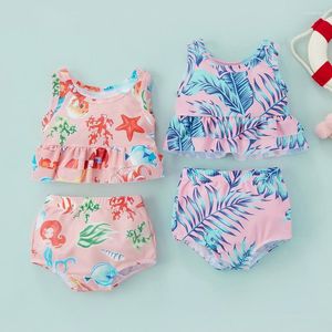 Giyim setleri 2 adet sevimli bebek giysileri seti yaz çocuk kız bikini hayvan/bitkiler basılı mayo mayoları