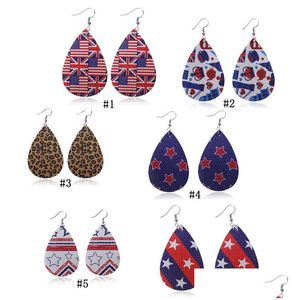 Dangle Chandelier Women Ethnic Lichee Pattern Leather Earrings For Girls American Flag Star Printing Drop Fashion Bohemian Jewelry Dhwks