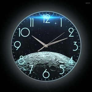 Wall Clocks Moon And Earth Planet LED Lighting Clock For Living Room Universe R Surface Astronomy Home Decor Nightlight Watch