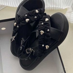 Sandaler Svarta Damsandaler Sommar Gothic Punk Platform Skor Pu Y2k Kawaii Flats Footwear 230417