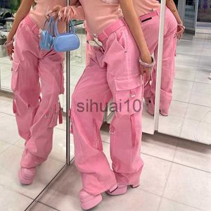 Women's Pants Capris HOUZHOU Vintage Pink Cargo Pants Women Y2K Cargo Trousers Female Streerwear Hip Hop Pockets Harajuku Casual Retro Ribbon J230705