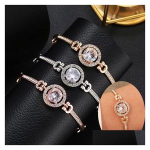 Berlockarmband Lyx Cubic Zirconia Sten För Kvinnor Bling Artificiell Diamant Guld Sier Rose Kedja Armring Mode Smycken Present Drop Dhkuy