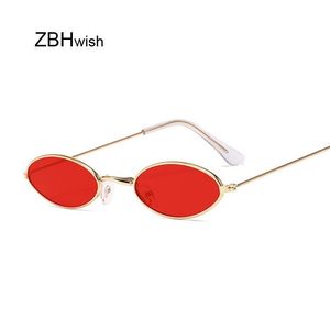Armação de óculos de sol retrô pequeno oval mulher tons de marca vintage preto vermelho cor de metal óculos de sol para designer de moda feminina lunette 230704