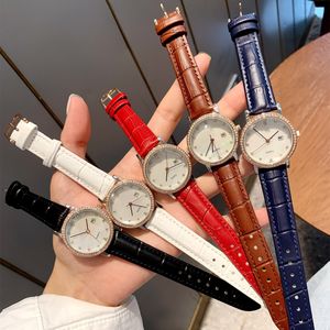 Женщины платье часы Quartz Движение кожаное ремешок бриллианты case Casual Watchmes Lifestyle Водонепроницаемые мод