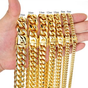 Men's Thick 14K Gold Plated Miami Cuban Chain Bracelet Set Tight Close 6mm-18mm