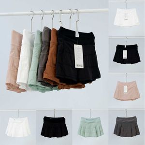 Saias de tênis lululemens feminino plissado yoga roupas de ginástica forrado corrida fitness calças de golfe shorts esportes costas cintura bolso zíper