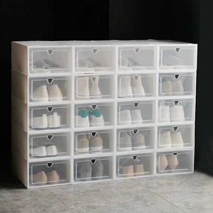 1/2/6/12 pçs caixa de plástico dobrável para sapatos caixa de gaveta caixa de armazenamento de sapatos à prova de poeira caixas empilháveis organizador de sapatos caixa de sapatos L230705