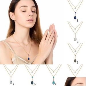 Pendant Necklaces Shiny Druzy Stone Layered Geometric Natural Faux Pearl Gold Mti-Layer Chains Choker For Women Fashion Drop Deliver Dhoeq