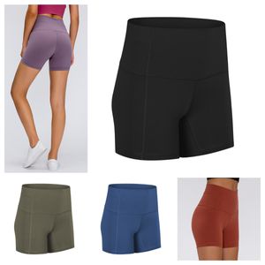Ll Biker Shorts Women With Pockets - Hög midja träning Spandex Mage Control Gym Running Athletic Yoga Shorts