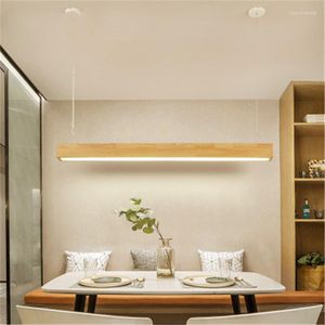 Pendant Lamps Nordic Chandelier Modern Minimalist Rectangular Office Lamp Led Solid Wood Japanese Long Strip Bedroom Engineering Studio