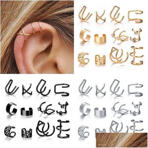 Clip-On Screw Back 12 Pcs Lot Punk Simple Clip On Earring Set For Women Earrings No Piercing Ear Cuff Fashion Female Party Jewelry Dhwod