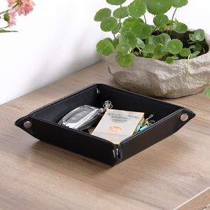 Foldable Storage Box Key Coin Tray PU Leather Rectangle Jewelry Tray Folding Small Sundry Desktop Box Office Home Supplies