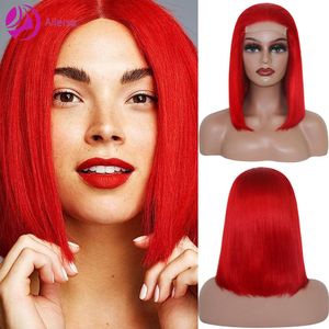 Red Bob Wig Lace Front Human Hair Straight 8-14inch Bleach Knots Silky Straight Bob Wigs Pre Plucked 4x4 Lace Frontal Free Part Human Lace Hair Wig 210% Density for Women