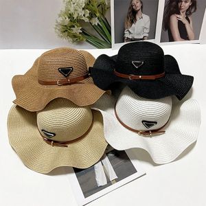 Kvinnors designer rufsed halm mode stickad hatt mössa för män kvinna breda grim kepsar sommar hink utomhus strandhattar 8 stilar epacket