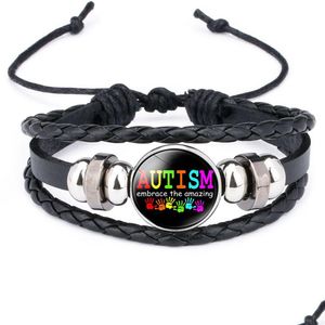 Charm Bracelets Kids Autism Awareness For Children Boy Girl Leather Wrap Wristband Bangle Fashion Inspirational Jewelry In Drop Deliv Dhxew