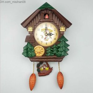 Wall Clocks Cuckoo Clock with Pendulum Wall Clock Living Room Time Bell Swing Alarm Watch Home Art Decor 10inch Alarm Clock H0922 Z230707