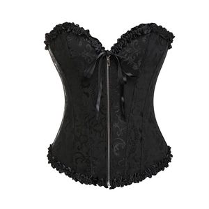 Gotik Brocade Corset Black, Fermuar Ön ve Dantelli Tüm Perakende 8107253M