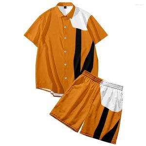 Fatos de treino masculinos padrão simples estampados verão havaiano conjuntos masculinos camisa de manga curta e shorts terno de duas peças tamanho grande 6XL