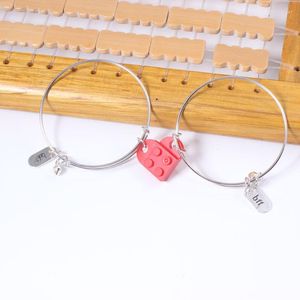 Charm Bracelets 2pcs Conjunto de Pulseiras de Coração Combinando Bangles Ajustáveis Tijolo Para Namorada Namorado Casais Dia dos Namorados BFF