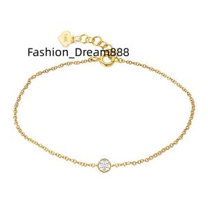 GB17 RINNTIN 14K Solid Yellow Gold Lobster Clasp Strand Diamond Cut Cable Chain Solitaire Bezel Set Moissanite Diamond Bracelet