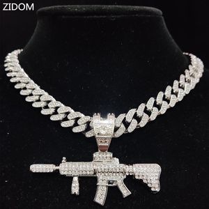 Подвесные ожерелья мужская и женская хип -хоп ледяной галочный ожерелье для пистолета с 13 -мм кубинским кубинским сети хип -хоп -колье модные украшения 230704