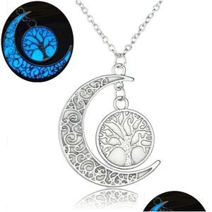 Pendant Necklaces Fashion Glowing In The Dark Moon For Women Hollow Tree Of Life Heart Mom Letter Luminous Chains Designer Jewelry D Dhlnj