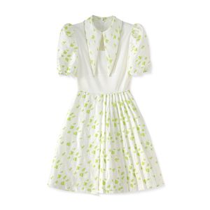 2023 Summer White Floral Print Dress Short Sleeve Round Neck Knee-Length Casual Dresses W3L045903