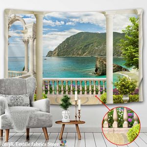 Tapestries Dome Cameras Castle Tapestry Outside the Window Landscape Living Room Bedroom Dormitory Room Wall Decoration Background Wall Hanging Cloth