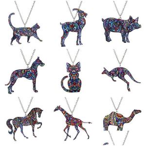 Pendant Necklaces Colorf Double Side Acrylic Printing Cat Dog Dragon Horse Camel Necklace For Women Costume Sweater Chain Handmade A Dhpmz