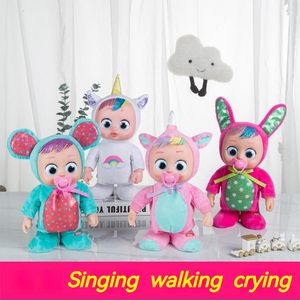 Dolls Kids Crying Baby Doll Walk And Dance Simulated Electric Music With Pacifier Bottle Children Tears Unicorn Toy Birthday Gift 230704