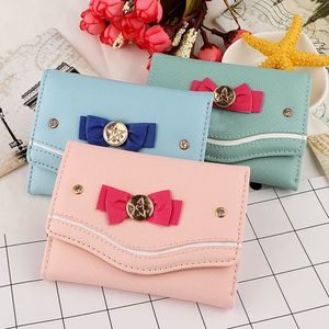 Dolce stile Sailor Moon pochette in pelle PU Card Coin Bag Donna Fashion Candy Color Bow Knot Short Wallet Girl Gift