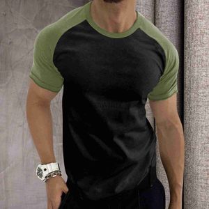 Camisetas Masculinas Tops de Verão Masculino 2022 Masculino Primavera Verão Esportes Casuais Color Block Raglan Masculino Camisetas de Algodão Pesado Algodão Elastano Manga Longa J230705