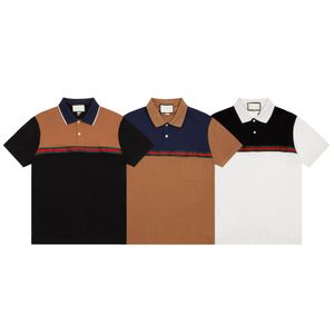 23SS designer Polo da uomo T-shirt di lusso T-shirt estiva T-shirt con stampa di splicing a strisce verdi rosse Manica in cotone casual T-shirt albicocca con risvolto stampato