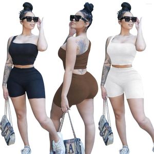 Women's Tracksuits Sexy One Shoulder Knitted Shorts Sets Summer Strapless Crop Top And Mini Women Casual 2 Piece Outfits Matching Tracksuit