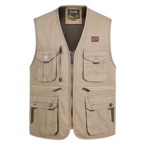 Men's Vests Spring and autumn outdoor leisure pography vest cotton canvas men's vest fishing multi-pocket loose vest plus size S-4XL 230704