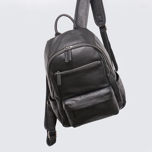 Mochila de alta qualidade masculina de couro genuíno mochilas de viagem masculina multifuncional bolsa de escola ao ar livre moda acampamento