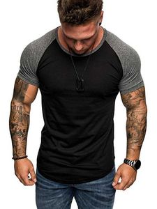 قميص الرجال tirt tee color block Raglan Sleeve Crew Neck Plus size Sports Sports Fitness Short Sleeve Apparel Sports Grases Muscle