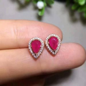 Stud Earrings Fashion Natural Red Ruby Gem Stone Small Water Droplets 925 Silver Girl Gift Jewelry