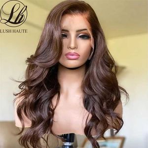 Dark Brown Body Wave Lace Front Wig Synthetic Chocolate Brown Colored Lace Front Wigs Glueless For Black Women 180% Density 230524