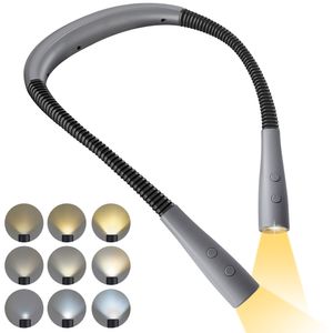 LED-Nackenlampe, Leseleuchte, Buchleuchte zum Lesen im Bett, 3 Farben, 5 Helligkeitsstufen, flexibel, wiederaufladbar, zum Lesen, Stricken, Camping, Reparieren