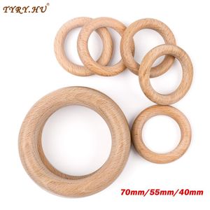 Diğer Tyry.hu 40mm/55mm/70mm 20pcs Doğal Bebek Ahşap Teether Halkalar Bebek DIY ahşap mücevher yapım el sanatları DIY doğal bebek oyuncakları